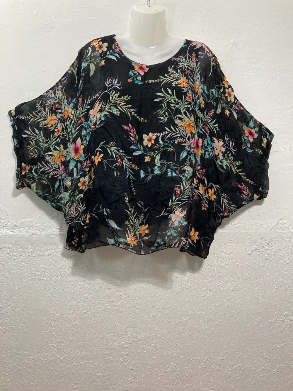 Belle France Top Soft Floral Silk Blend Cottagecore Italy Romantic Black L